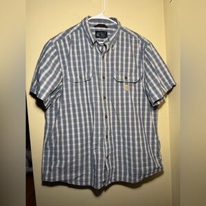 Carhartt Blue Plaid Loose Fit Button Down | Size XL | 100% Cotton Workwear